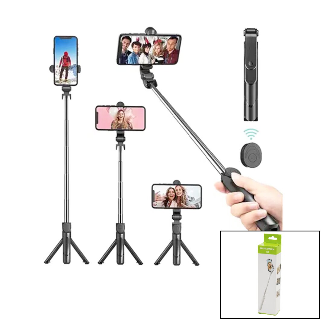 SİYAH  SELFİ ÇUBUK - TRİPOD AYAKLI  57CM UZAYAN-KISALAN SAPLI + 10CM =67CM (5271)