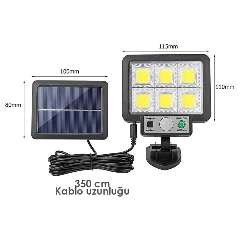 SOLAR PANELLİ HAREKET SENSÖRLÜ ÜÇ MODLU DUVAR LAMBASI (5271)