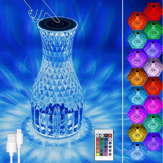 Sürahi Model USB Şarjlı Kumandalı 16 Farklı Işık Modlu Masa Üstü Kristal Akrilik Lamba Led (5271)
