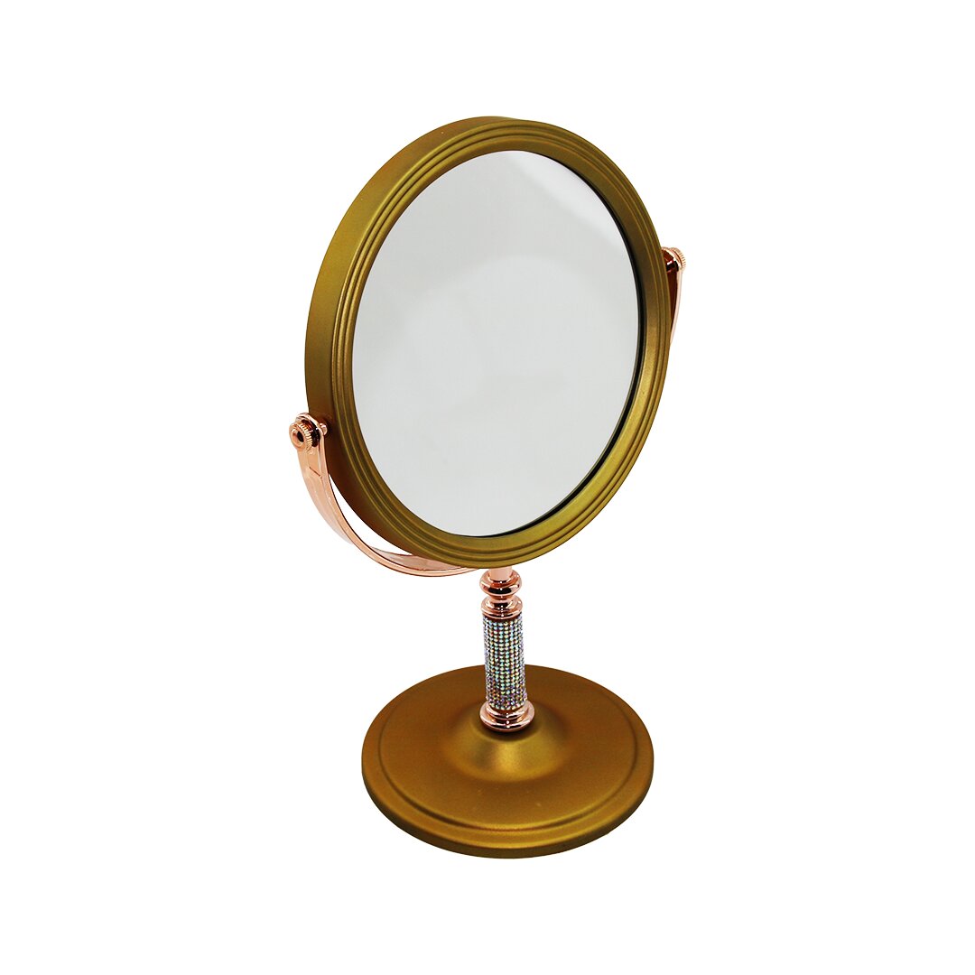 TAŞ SAPLI YUVARLAK 7 İNÇ= ÇAP:17.5CM MAKYAJ AYNASI ÇİFT TARAFLI BRONZ - GÜMÜŞ PLS.ÇERÇEVE SABİT AYAK (5271)