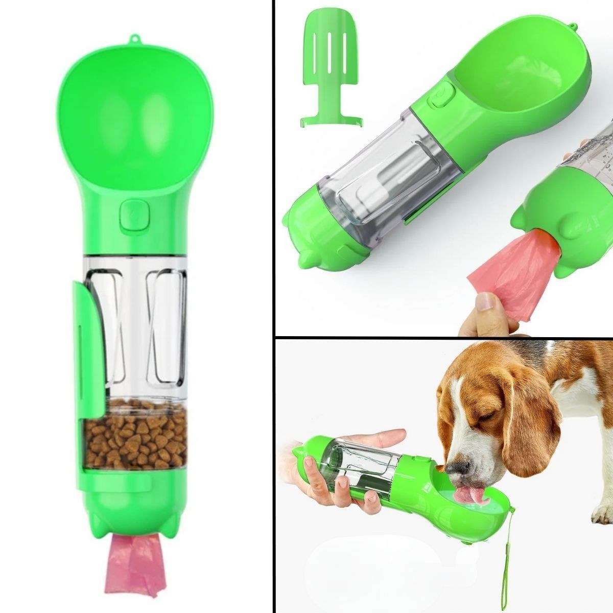 Taşınabilir Hazneli Mama Kaplı ,Kaka Poşetli Kedi,Köpek Suluğu-300ml (5271)