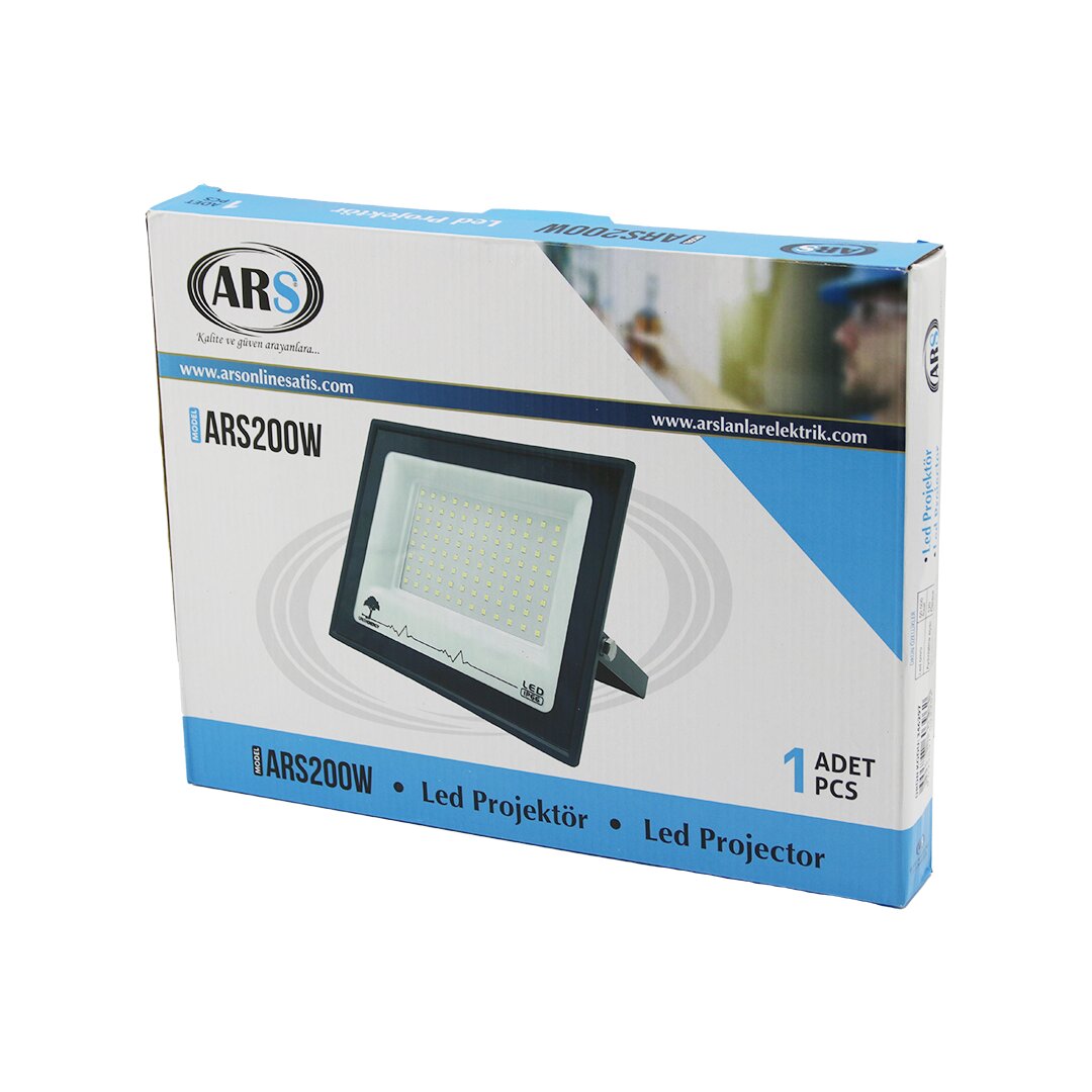 TEKLİ 200W LED PROJEKTÖR  29X22CM AYDINLATMA AÇISI: 120 DERECE 50.000 SAAT ÖMÜR MODEL-ARS200W (5271)