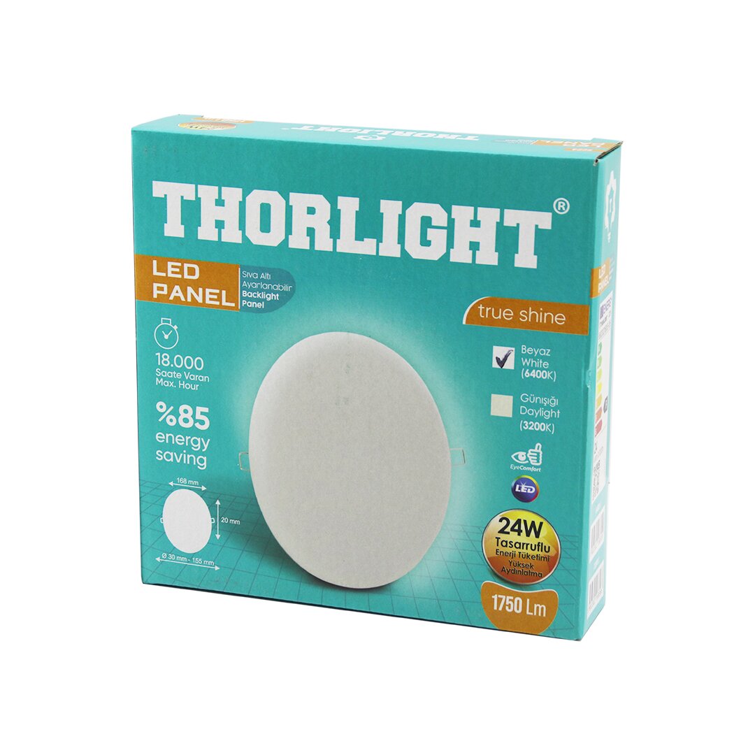 THORLIGHT S-224 24W 16.8CM BEYAZ LED PANEL SIVA ALTI AYARLI MANDALLI 6400K - 1750LM - 18000 SAAT - 2835 SMD (5271)