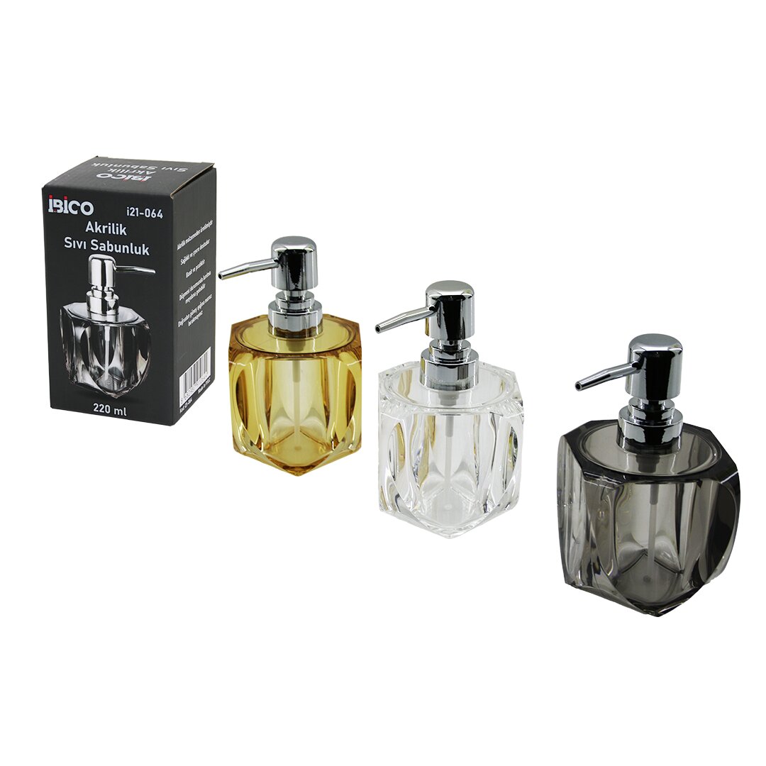 TOMBUL KARE - 4-KALPLİ GÖVDE  ŞEFFAF - RENKLİ   AKRİLİK - MİKA KRİSTAL  SIVI SABUNLUK  220ML (5271)