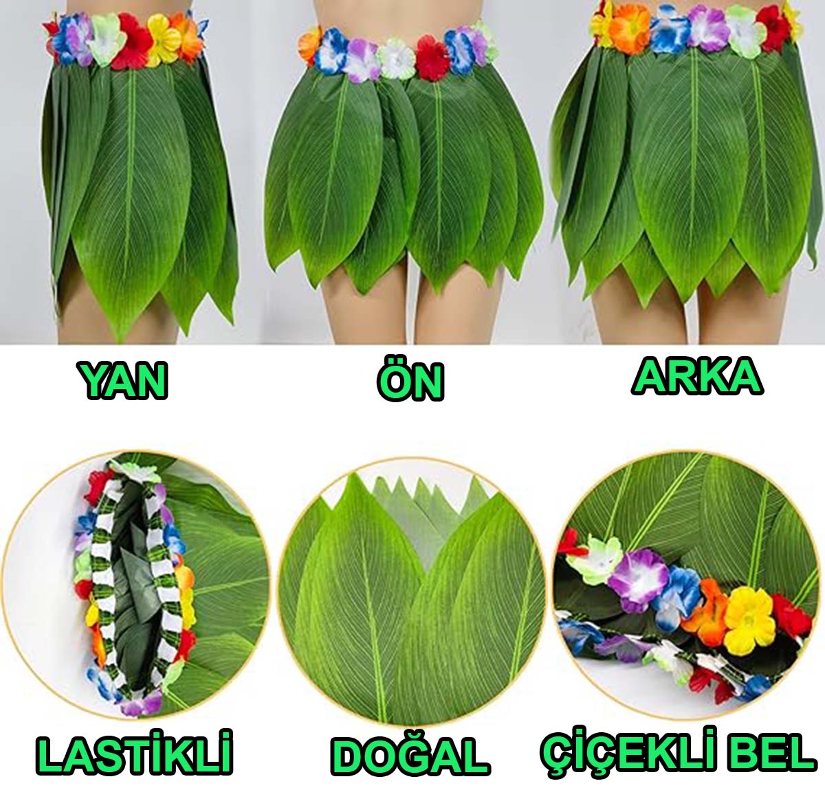 Tropikal Esintili Hawaii Yapraklı Parti Eteği Çocuk Boy (5271)