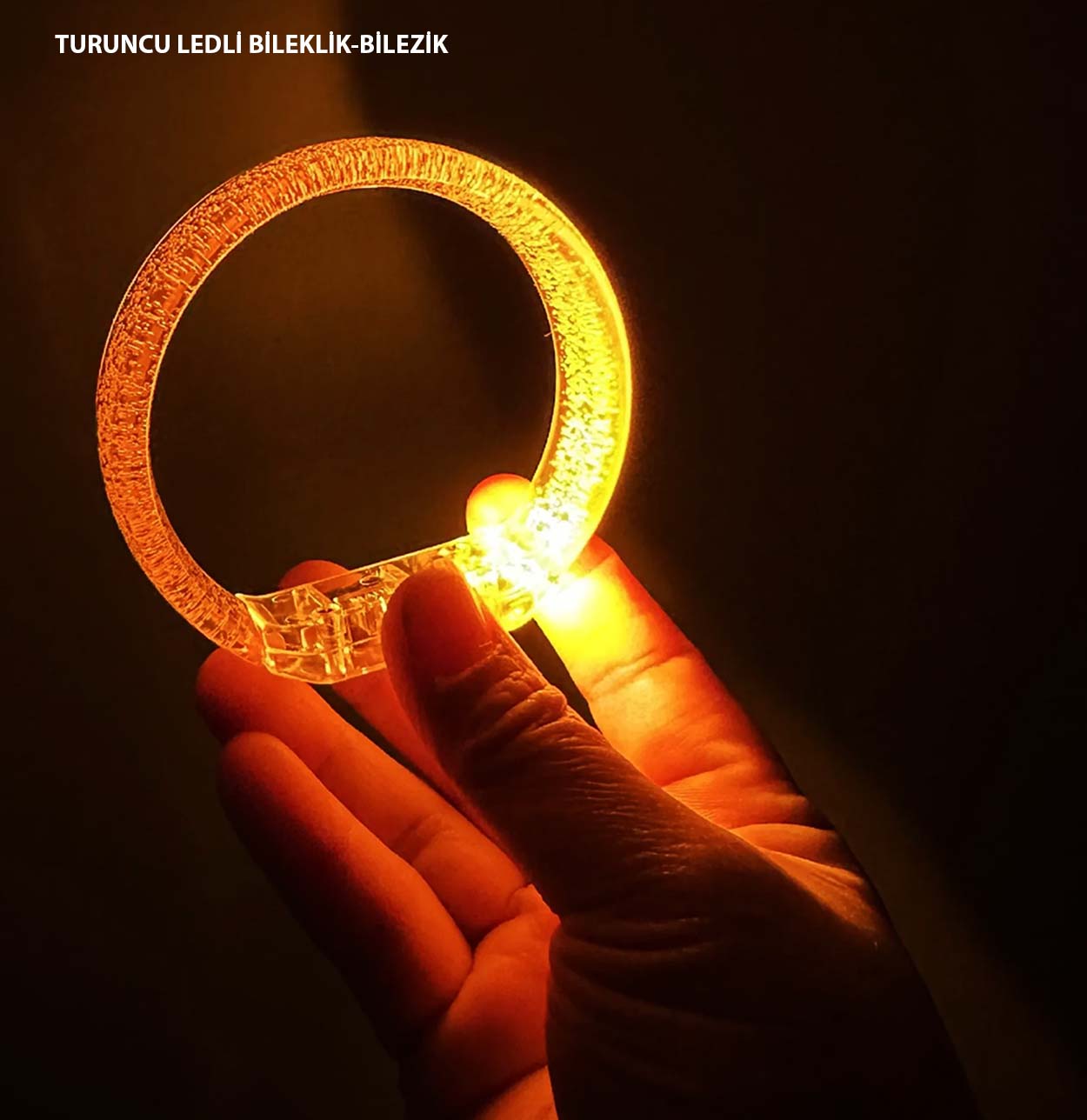 Turuncu Led Işıklı Baskı Yapılabilen Pilli Bileklik Bilezik 1,5 cm Genişlik (5271)