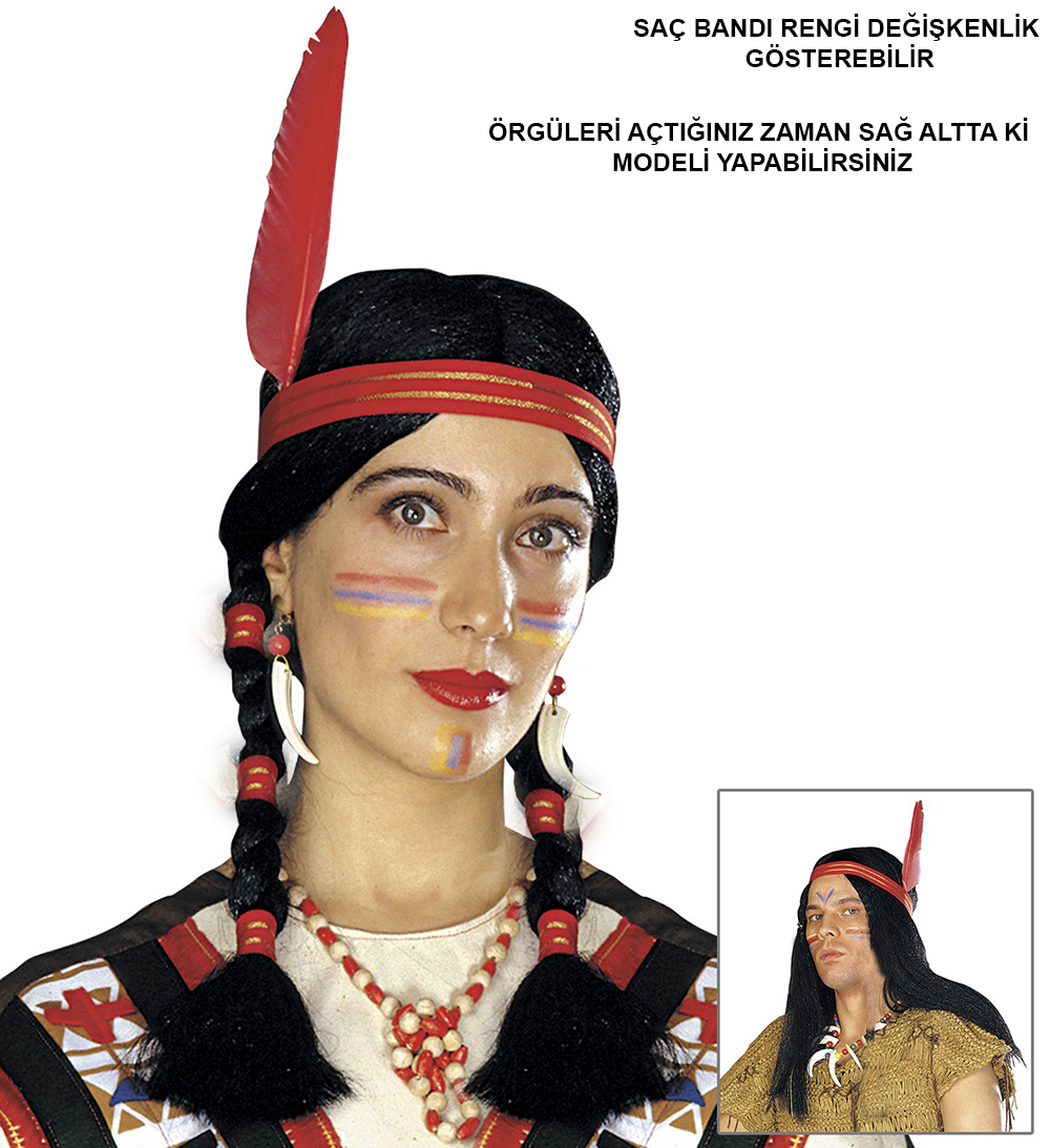 Tüylü Örgülü Hint Peruğu Kızılderili Peruğu (5271)