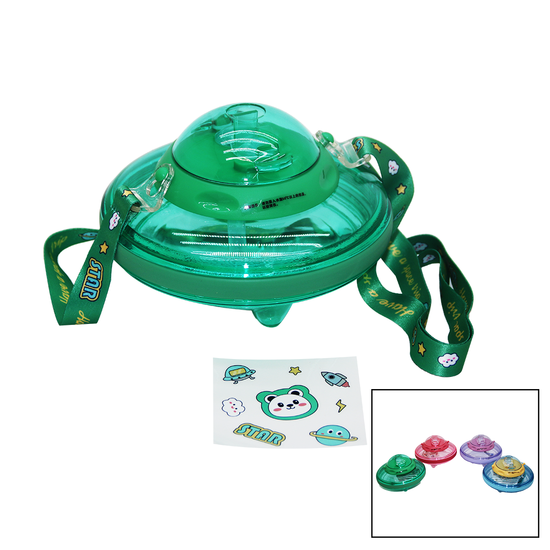 UFO MODELİ RENKLİ MİKA KRİSTAL SULUK MATARA PİPETLİ - TAŞIMA ASKILI 550ML ( HERHANGİ BİR RENK  GÖNDERİLİR )  (5271)