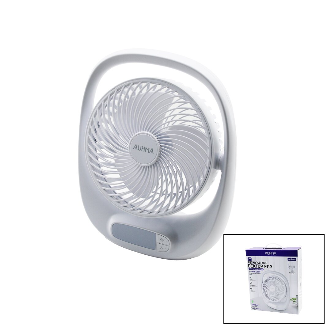 USB 7 İNÇ- 20CM MASA ÜSTÜ FAN VANTİLATÖR IŞIKLI 5W 180 DERECE 3 KADEME HIZ - 3 PERVANE STAND=24.8X30.5X8CM AUFN-01 (5271)