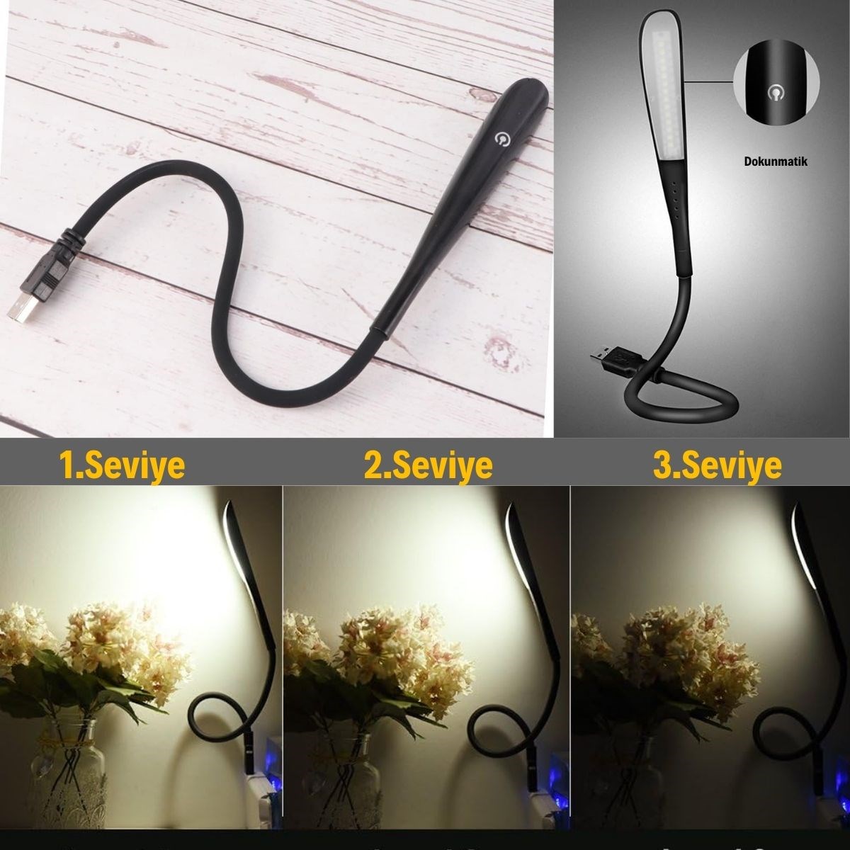USB Girişli 14 Ledli 3 Kademeli Dokunmatik Masa/Kitap Okuma Lambası Ledi Siyah (5271) USB Girişli 14 Ledli 3 Kademeli Dokunmatik Masa/Kitap Okuma Lambası Ledi Siyah (5271)