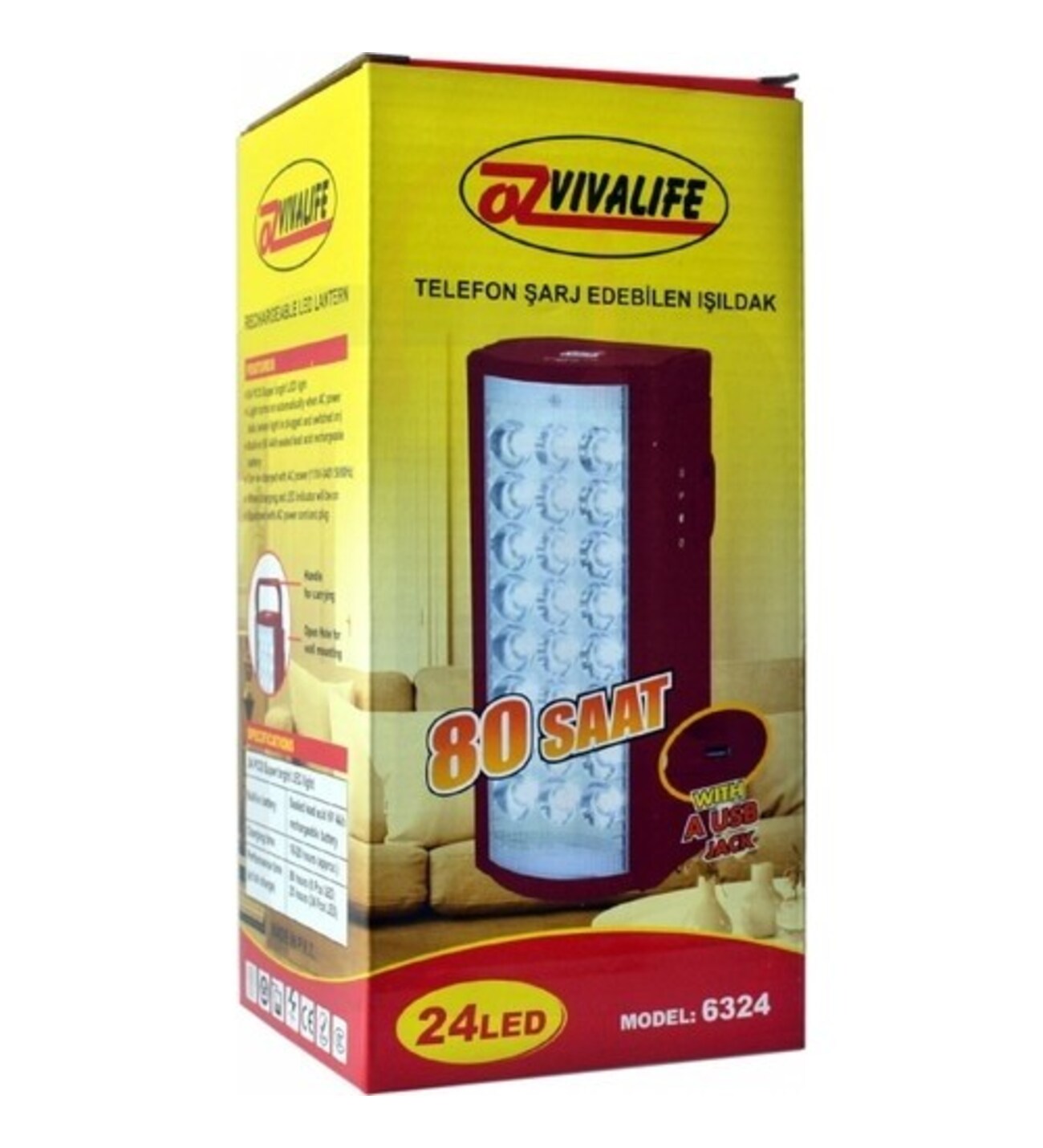 USB Şarj Çıkışlı 24 LED 80 Saat Akülü Şarjlı Işıldak (5271) USB Şarj Çıkışlı 24 LED 80 Saat Akülü Şarjlı Işıldak (5271)
