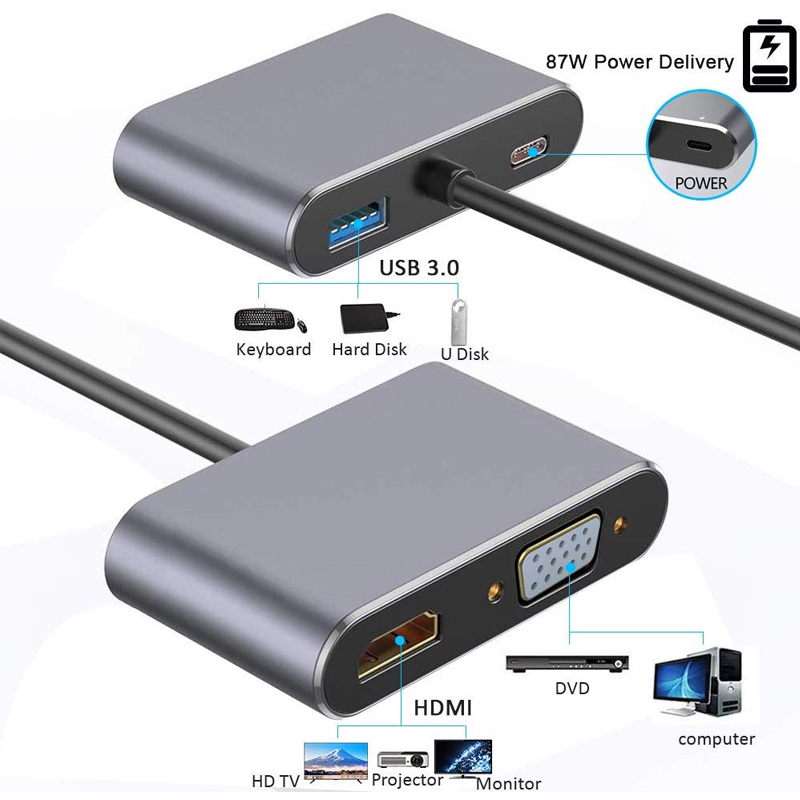 USB TYPE-C TO HDMI-VGA-USB-TYPE C 4IN1 ADAPTÖR (5271)