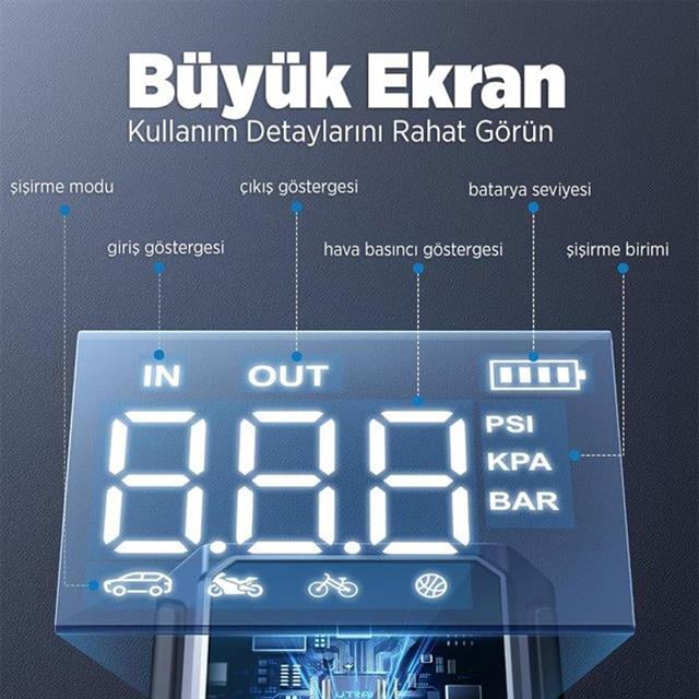 Utrai JS-9 12-24V Akü Şarj Powerbank Lastik Hava Kompresörü Şişirici Taşınabilir Dijital Kablosuz EL Feneri (5271) Utrai JS-9 12-24V Akü Şarj Powerbank Lastik Hava Kompresörü Şişirici Taşınabilir Dijital Kablosuz EL Feneri (5271)