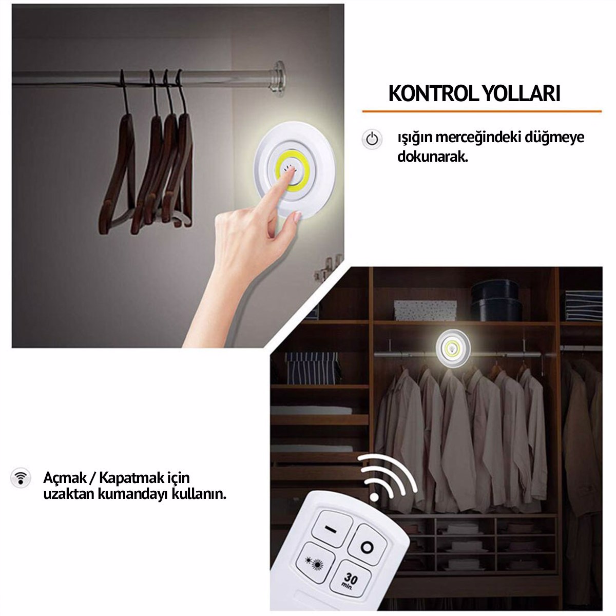 Uzaktan Kumandalı Yapışkanlı Led Spot Lamba (5271) Uzaktan Kumandalı Yapışkanlı Led Spot Lamba (5271)