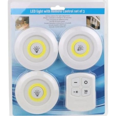 Uzaktan Kumandalı Yapışkanlı Kablosuz Pilli LED 3’lü (5271)