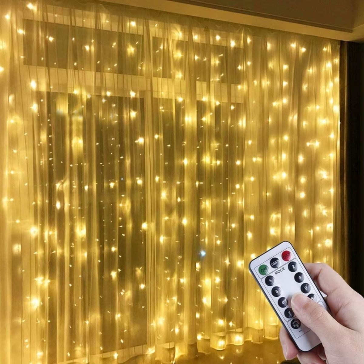 Uzaktan Kumandalı LED Perdeye Takılabilen Kancalı Işık Usb 3x3 Metre Peri Perde LED (5271)