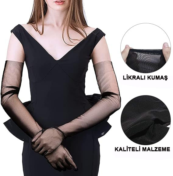 Uzun Boy Likralı Siyah Renk Yetişkin Mega Tül Eldiven 53 cm (5271) Uzun Boy Likralı Siyah Renk Yetişkin Mega Tül Eldiven 53 cm (5271)