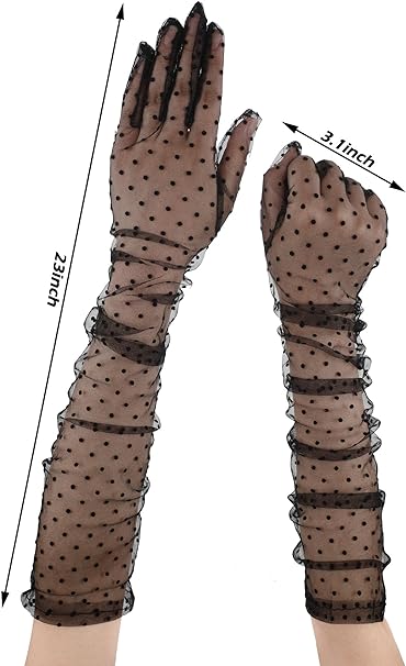 Uzun Boy Siyah Puantiyeli Siyah Renk Yetişkin Tül Eldiven 55 cm (5271) Uzun Boy Siyah Puantiyeli Siyah Renk Yetişkin Tül Eldiven 55 cm (5271)