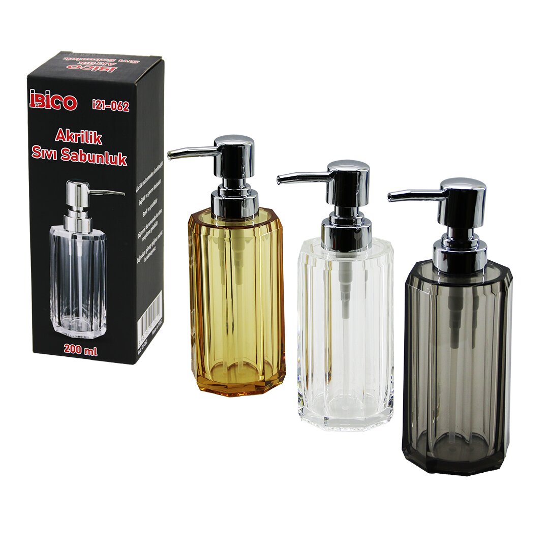 UZUN SEKİZGEN ŞEFFAF - RENKLİ AKRİLİK - MİKA KRİSTAL  SIVI SABUNLUK  200ML (5271)