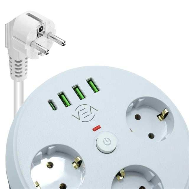 Vea VE-26583 3'LÜ 1.5 Metre Kablolu 3 USB / TYPE-C Girişli Akım Korumalı Grup Priz (5271) Vea VE-26583 3'LÜ 1.5 Metre Kablolu 3 USB / TYPE-C Girişli Akım Korumalı Grup Priz (5271)