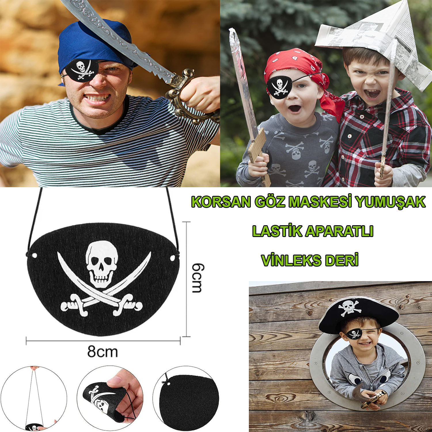 Vinleks Deri Korsan Göz Bandı Göz Maskesi Lastikli (5271)