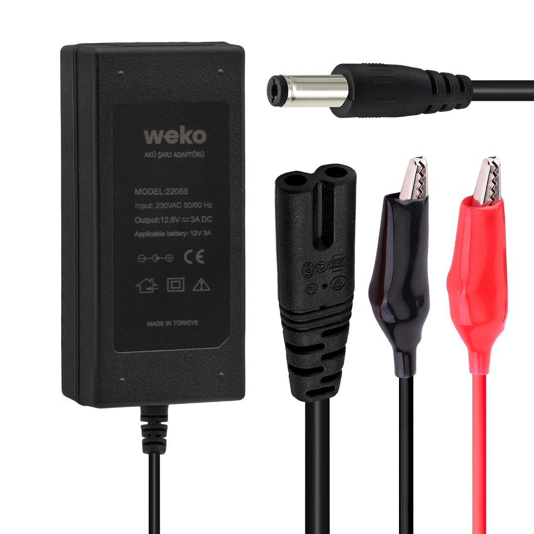 12.6 VOLT - 3 AMPER 5.5*2.5 + KROKODİL UÇLU LEDLİ YERLİ ÜRETİM MASAÜSTÜ ŞARJ ADAPTÖRÜ (OUT:12V3A) (5271)
