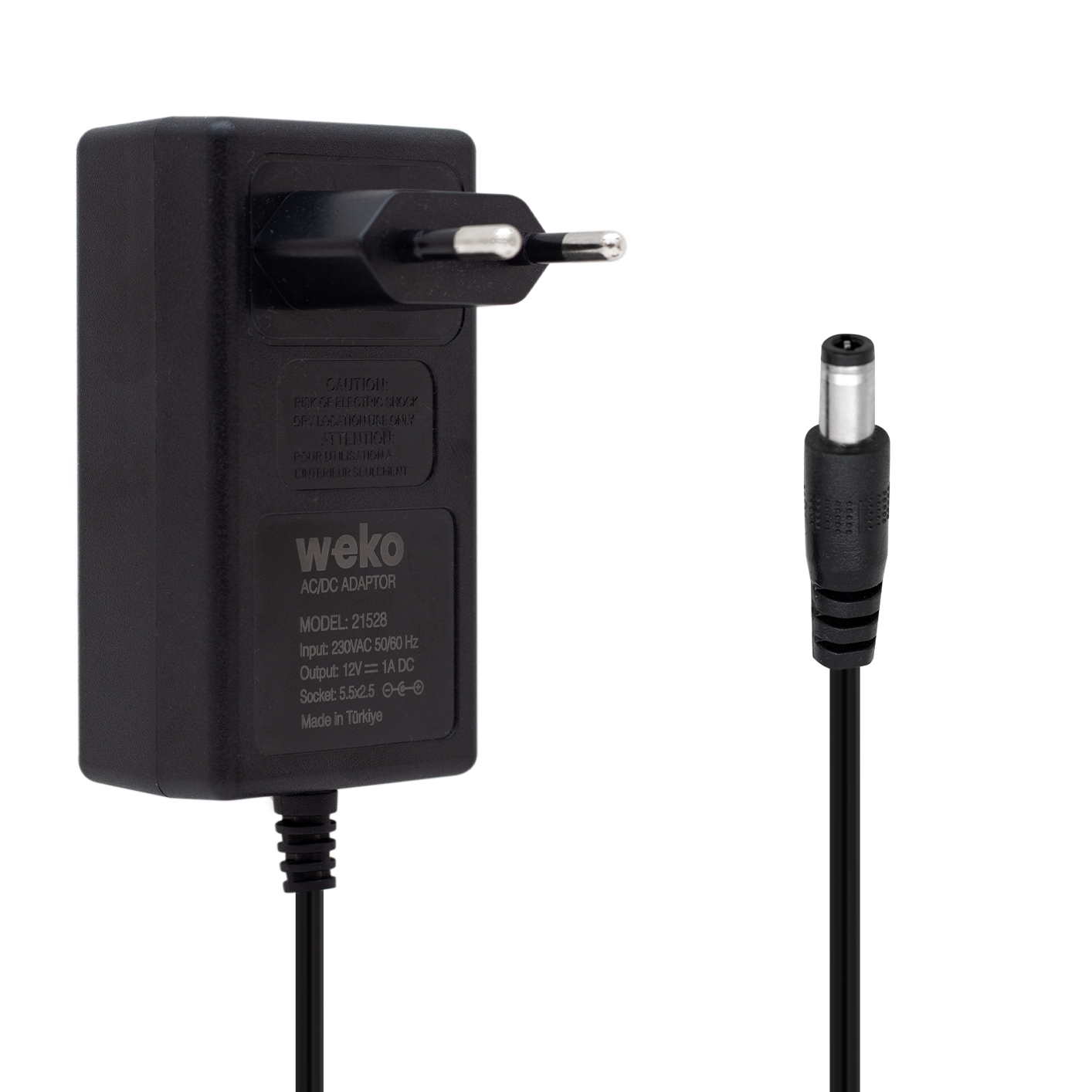 12 VOLT - 1 AMPER 5.5*2.5 UÇLU YERLİ ÜRETİM PLASTİK GENİŞ IŞIKLI KASA PRİZ TİPİ ADAPTÖR (5271)
