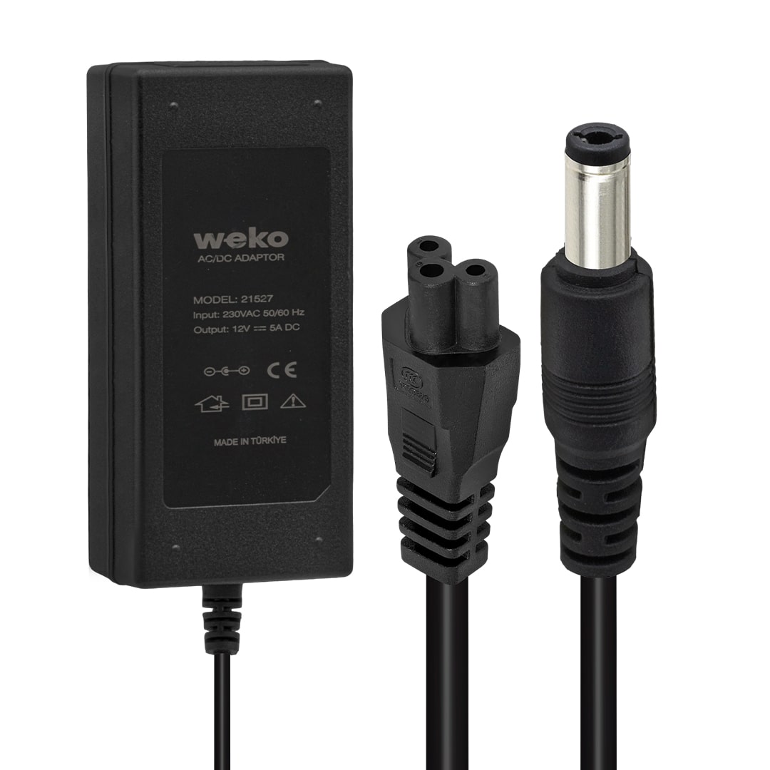 12 VOLT - 5 AMPER 5.5*2.5 UÇLU YERLİ ÜRETİM PLASTİK KASA MASAÜSTÜ ADAPTÖR (5271)