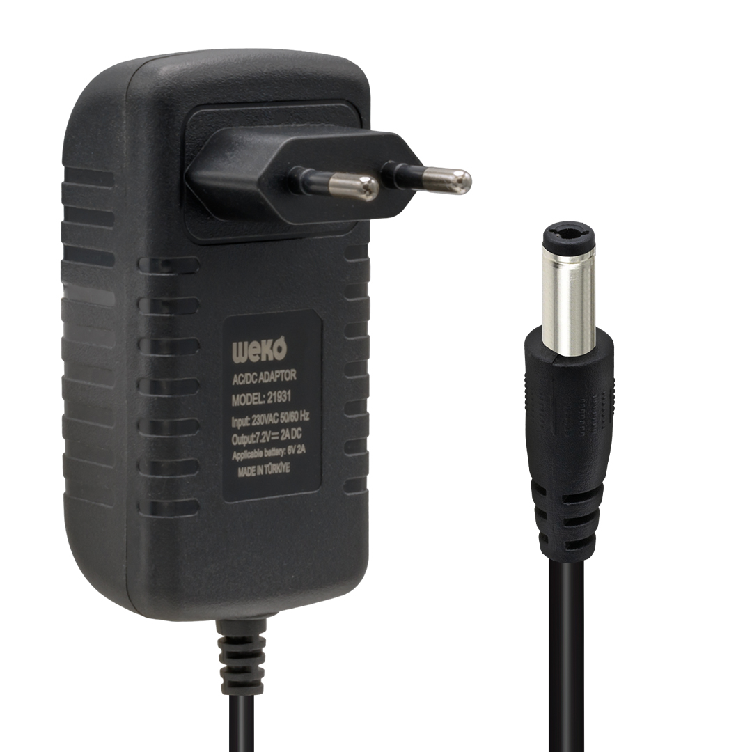 7.2 VOLT - 2 AMPER 5.5*2.5 UÇLU LEDLİ YERLİ ÜRETİM AKÜ ŞARJ CİHAZI (OUT:6V-2A) (5271)