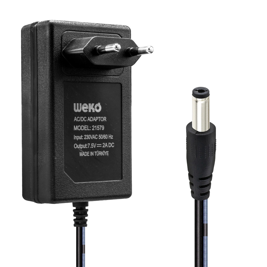 7.5 VOLT - 2  AMPER 5.5*2.5 UÇLU YERLİ ÜRETİM PRİZ TİPİ ADAPTÖR (5271)