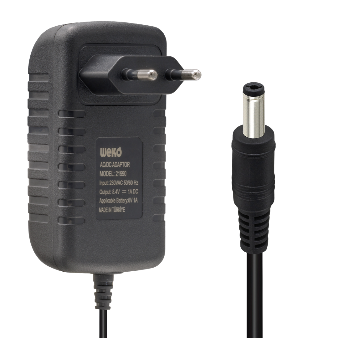 8.4 VOLT - 1 AMPER - 8.4 WATT 5.5*2.5 UÇLU LİTYUM PİL LEDLİ YERLİ ÜRETİM ŞARJ ADAPTÖRÜ (OUT:6V-1A) (5271)