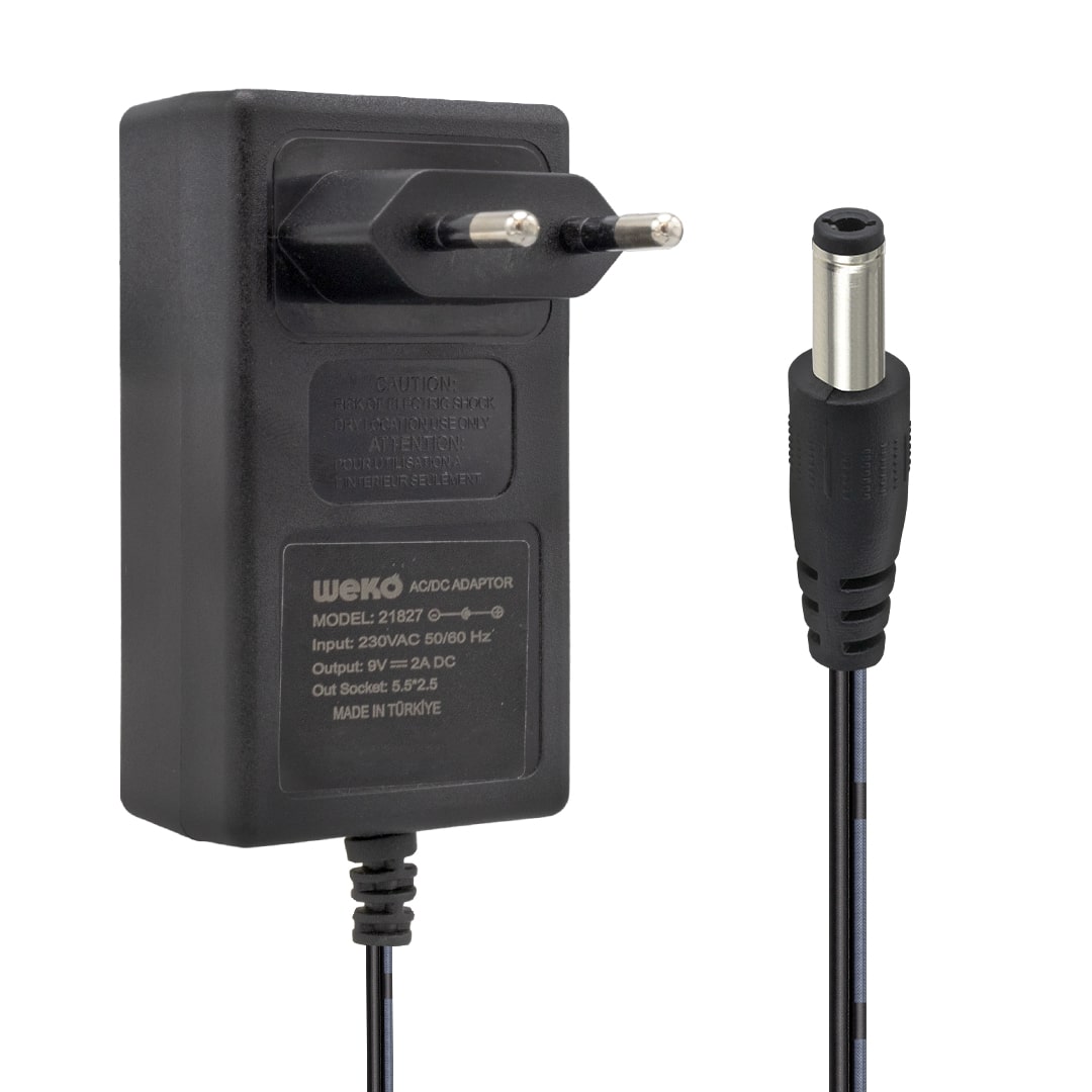 9 VOLT - 2 AMPER 5.5*2.5 UÇLU YERLİ ÜRETİM PLASTİK KASA PRİZ TİPİ KUTUSUZ ADAPTÖR (5271)