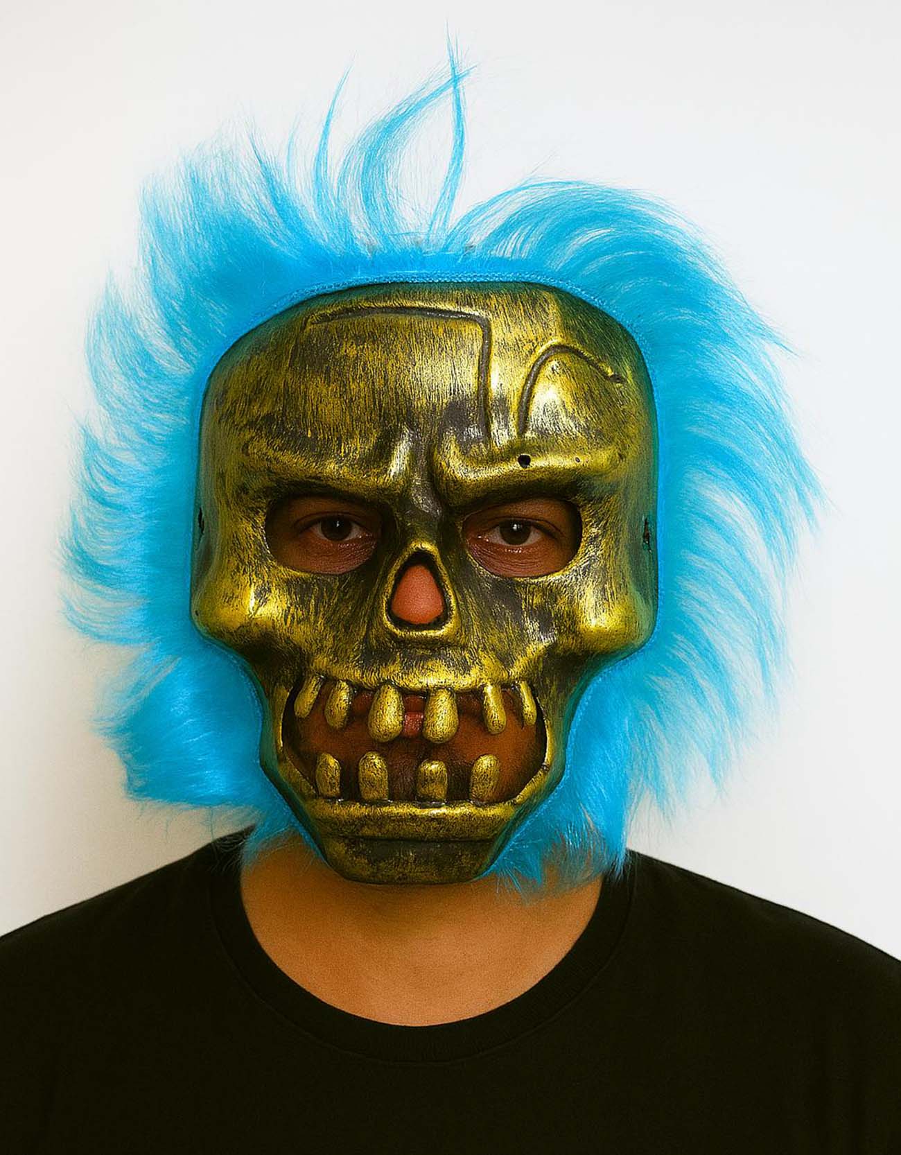 Wild Skull - Bakır Kafatası Turkuaz Saçlı İskelet Maske (5271)