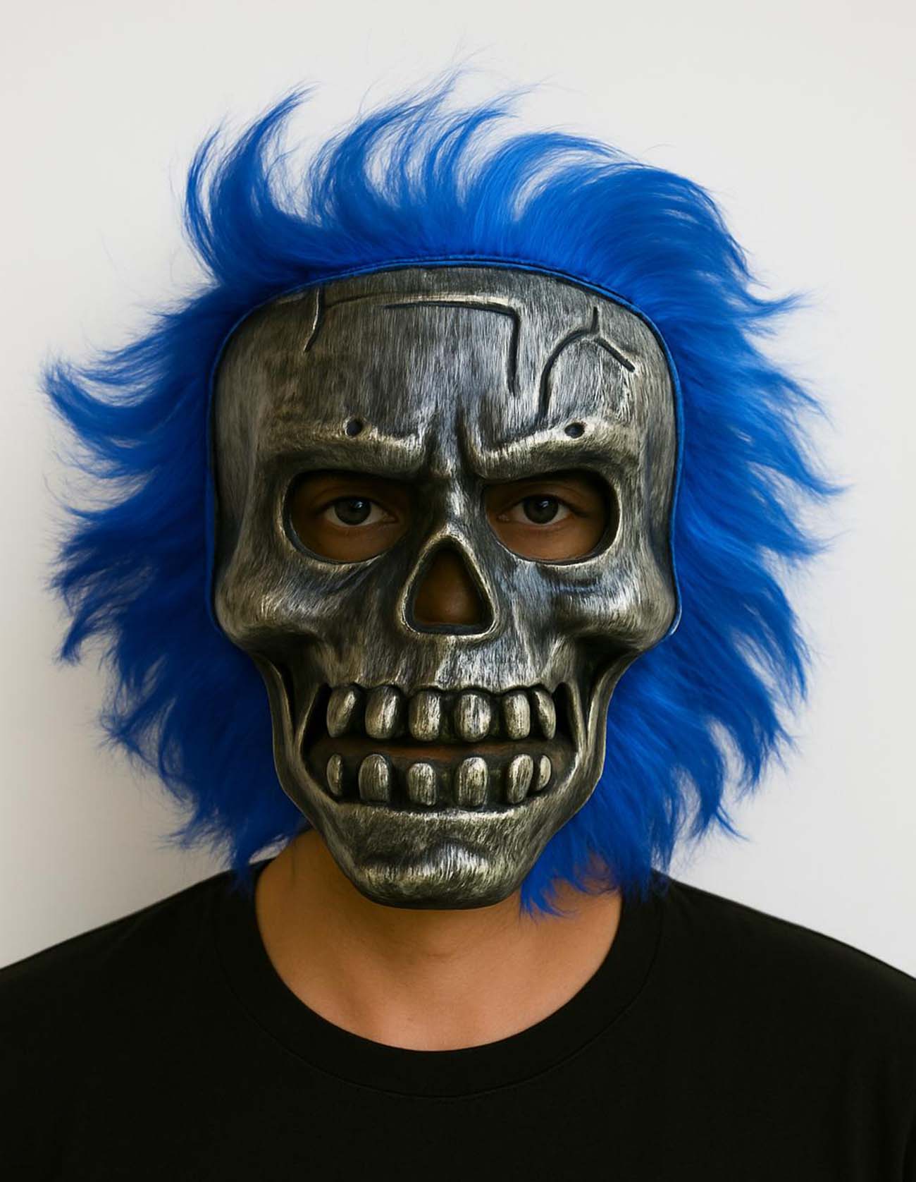 Wild Skull - Gümüş Kafatası Mavi Saçlı İskelet Maske (5271)