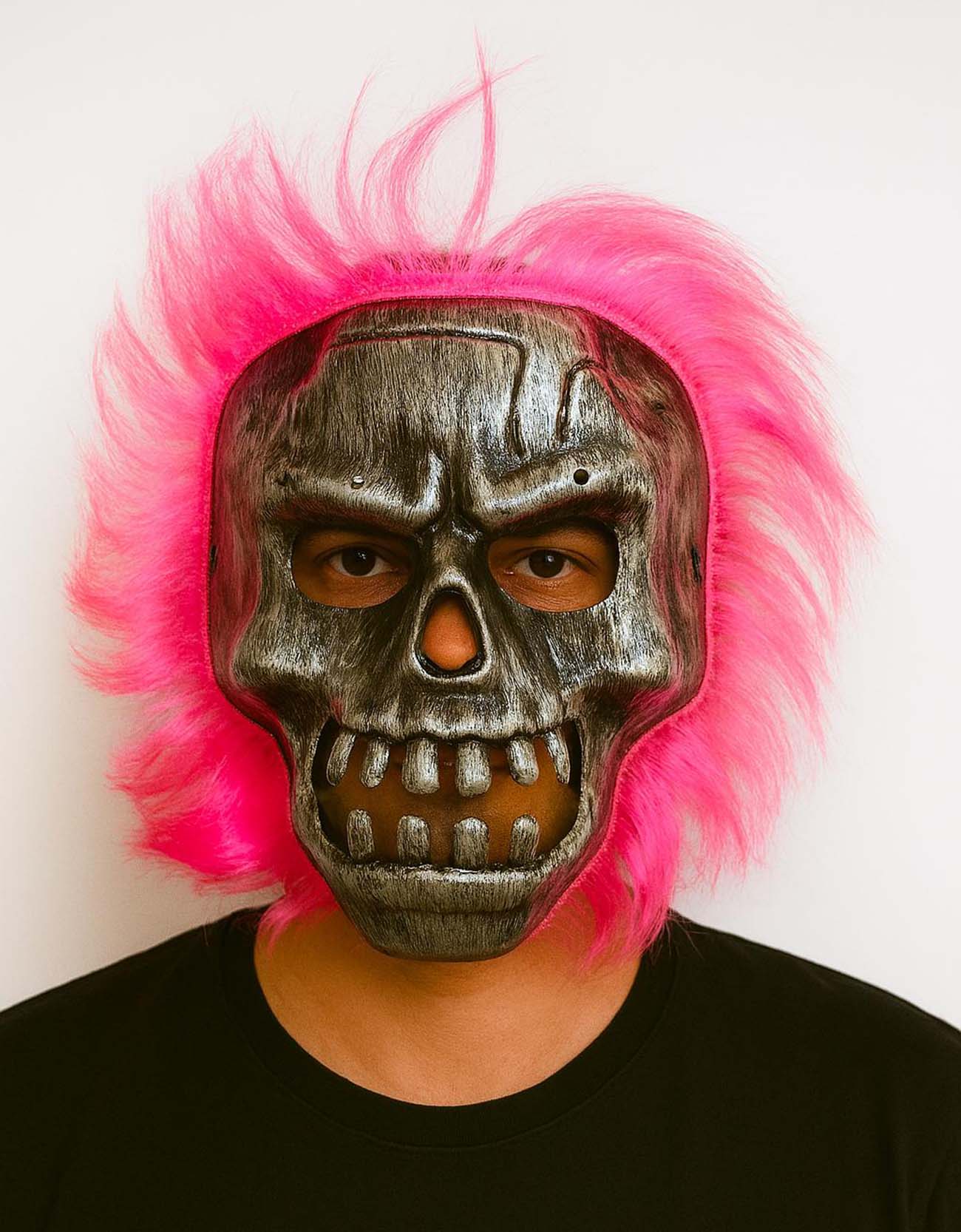 Wild Skull - Gümüş Kafatası Pembe Saçlı İskelet Maske (5271)
