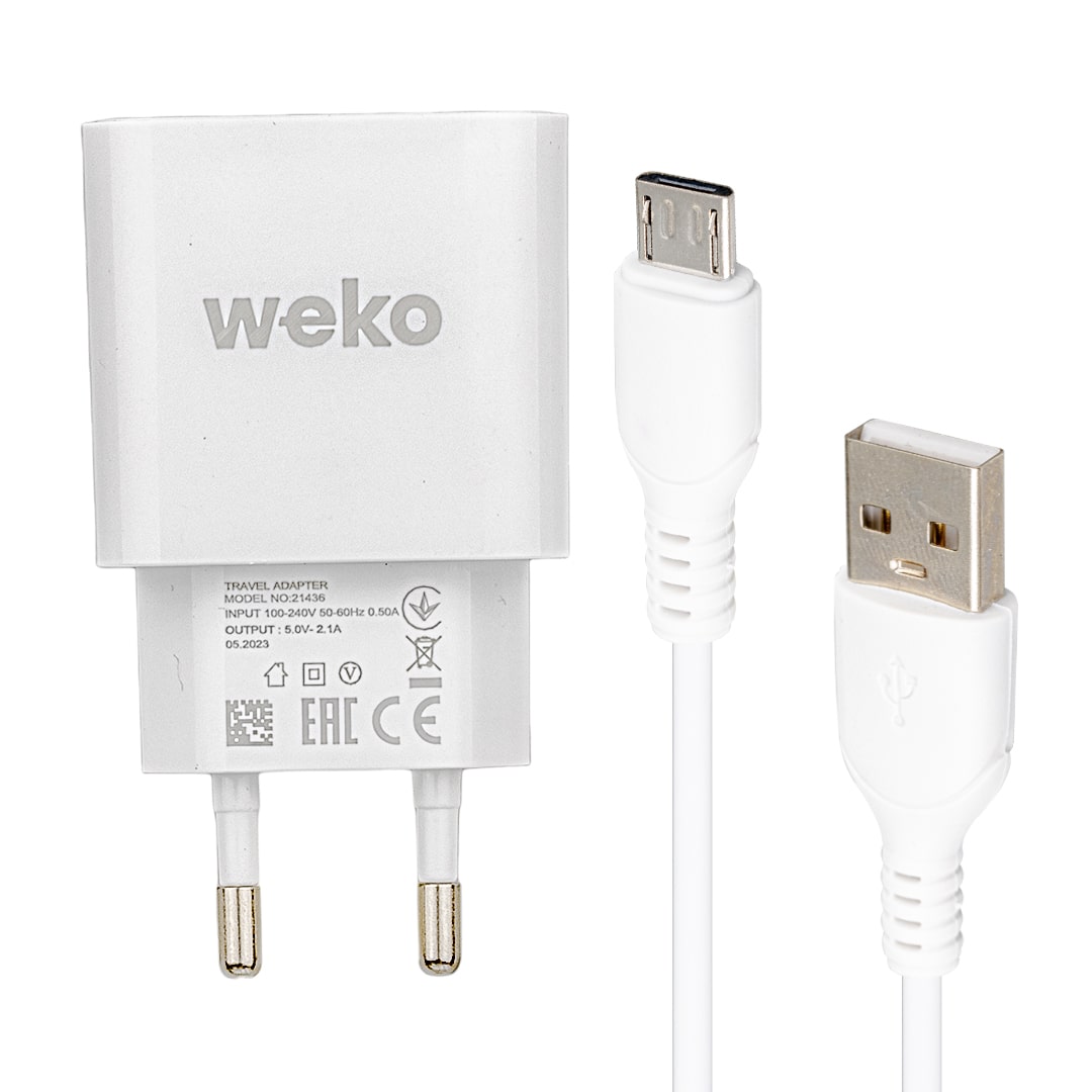 WK-21436 M7 2.1 AMPER ŞARJ BAŞLIK ADAPTÖRÜ + MICRO USB KABLO (NO:3) (5271)
