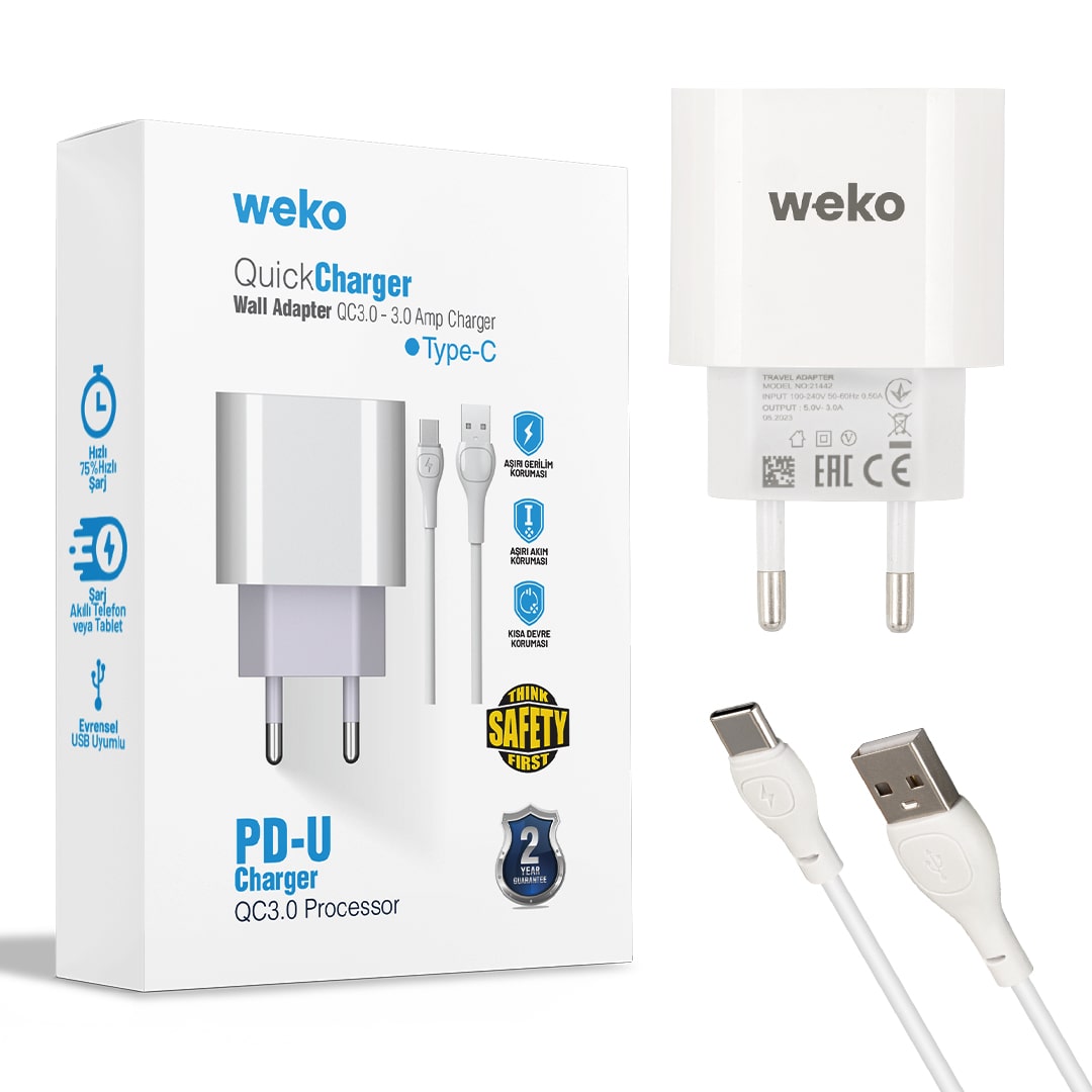 WK-21442 PDU QC 3.0 AMPER ŞARJ BAŞLIK ADAPTÖRÜ + TYPE-C KABLO (NO:1) (5271)