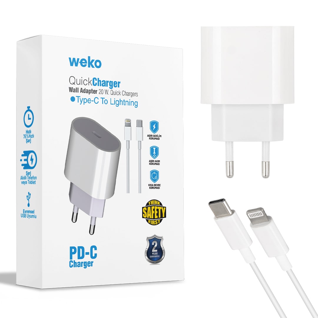 WK-21443 PD-C 20 WATT TYPE-C ŞARJ BAŞLIK ADAPTÖRÜ + TYPE-C TO LIGHTNING KABLO (NO:9) (5271)