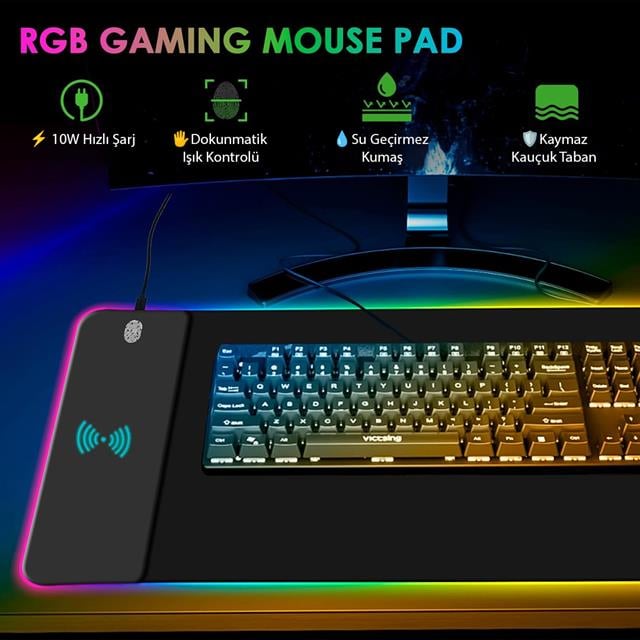 XL RGB Gaming Mouse Pad Wireless Telefon Şarj Destekli 14 Modlu (5271) XL RGB Gaming Mouse Pad Wireless Telefon Şarj Destekli 14 Modlu (5271)
