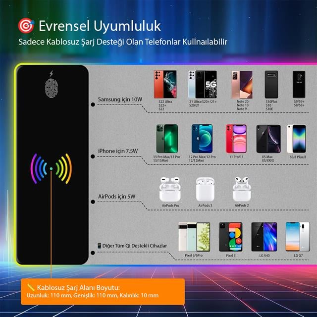 XL RGB Gaming Mouse Pad Wireless Telefon Şarj Destekli 14 Modlu (5271) XL RGB Gaming Mouse Pad Wireless Telefon Şarj Destekli 14 Modlu (5271)