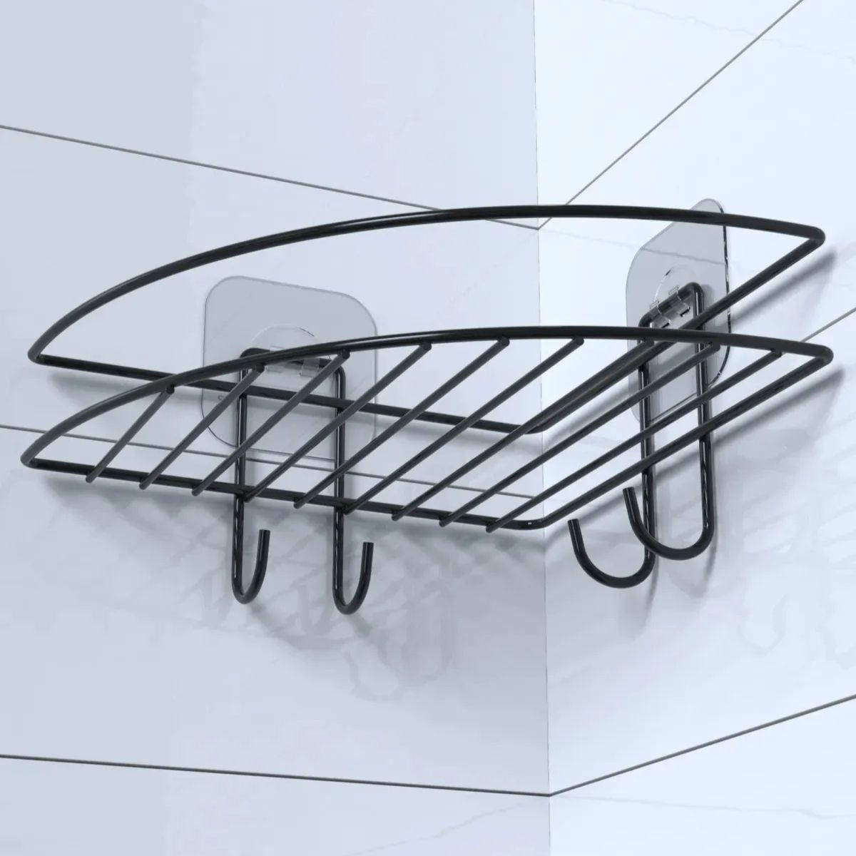 Yapışkanlı Banyo Köşeliği Kancalı Köşe Rafı Duş Şampuanlık Duvar Düzenleyici Organizer Raf (5271)