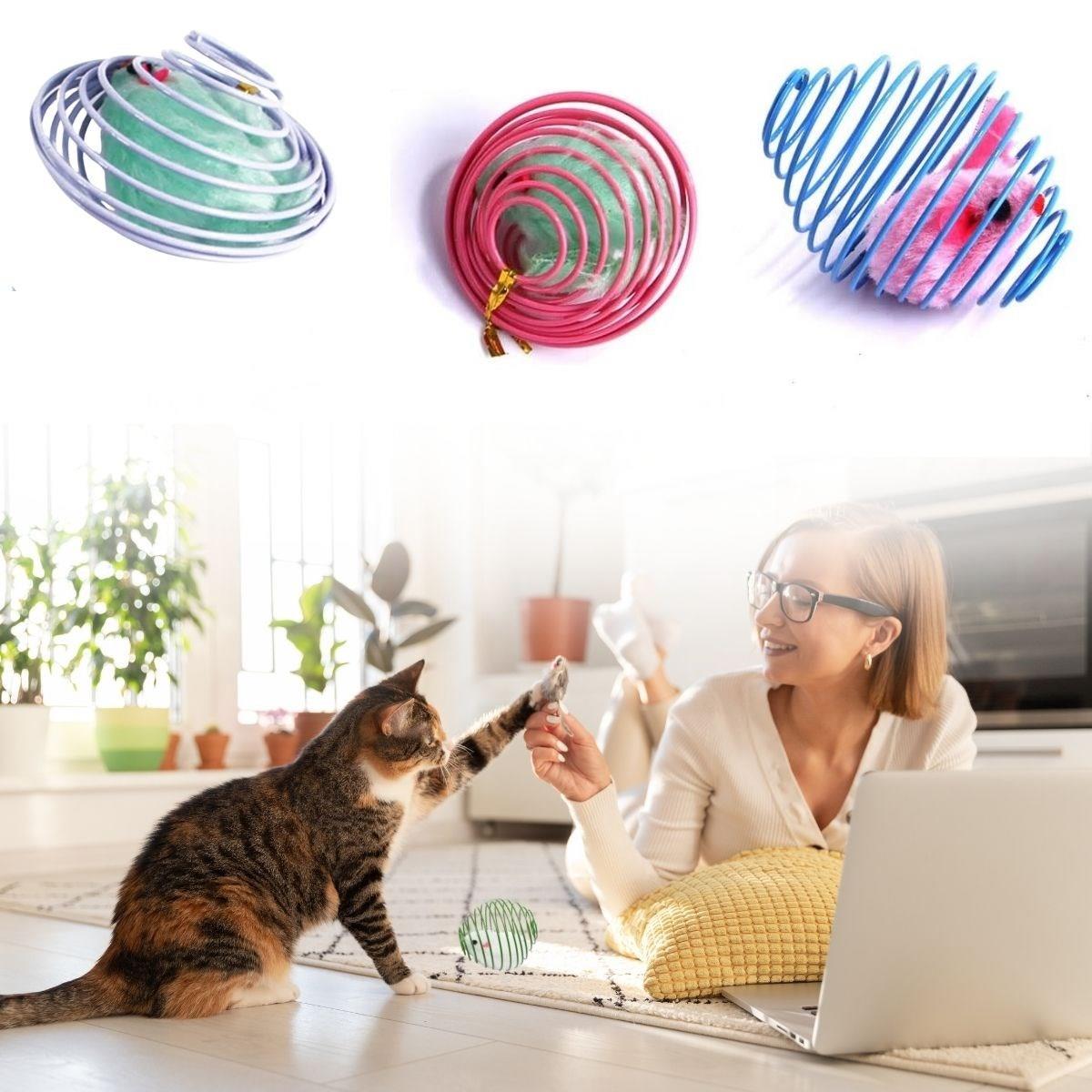 Yaylı Metal Fareli Kafes Kedi Oyun Topu Sıçrayan Spiral Kedi Topu (5271)