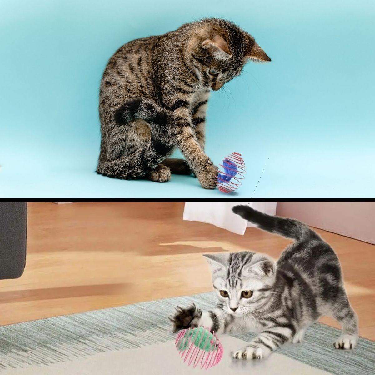 Yaylı Metal Fareli Kafes Kedi Oyun Topu Sıçrayan Spiral Kedi Topu (5271)