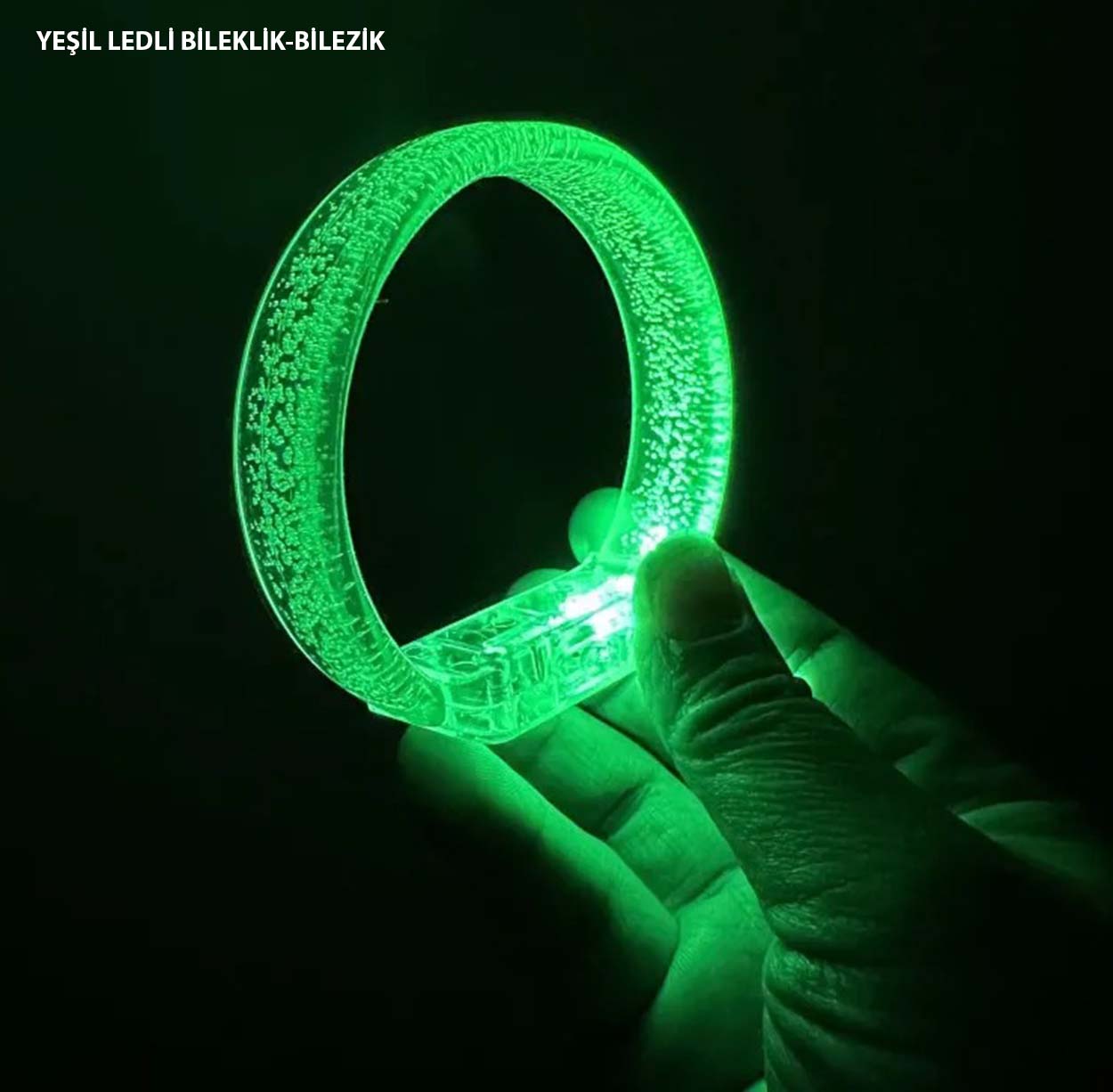 Yeşil Led Işıklı Baskı Yapılabilen Pilli Bileklik Bilezik 1,5 cm Genişlik (5271)