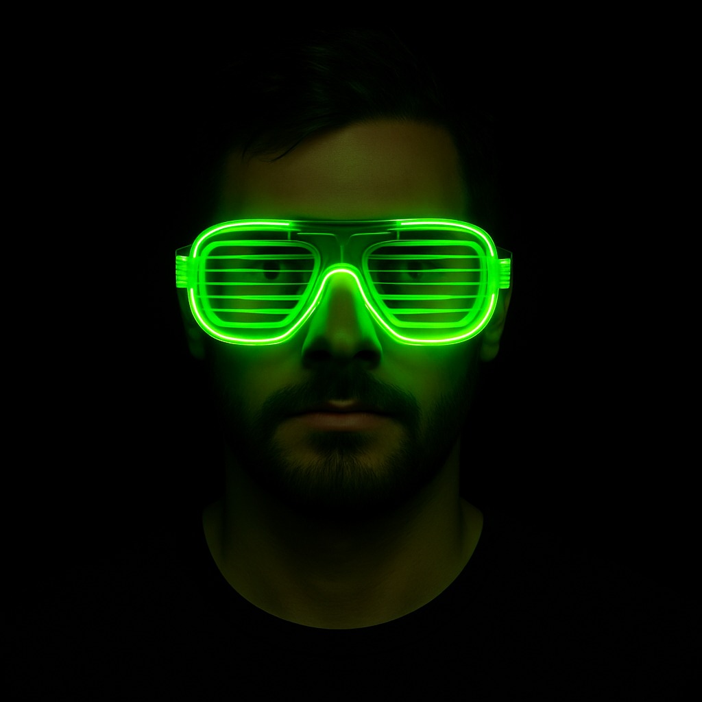 Yeşil LED Işıklı Parti Gözlüğü – Neon Glow Şerit Gözlük 3 Modlu (5271)