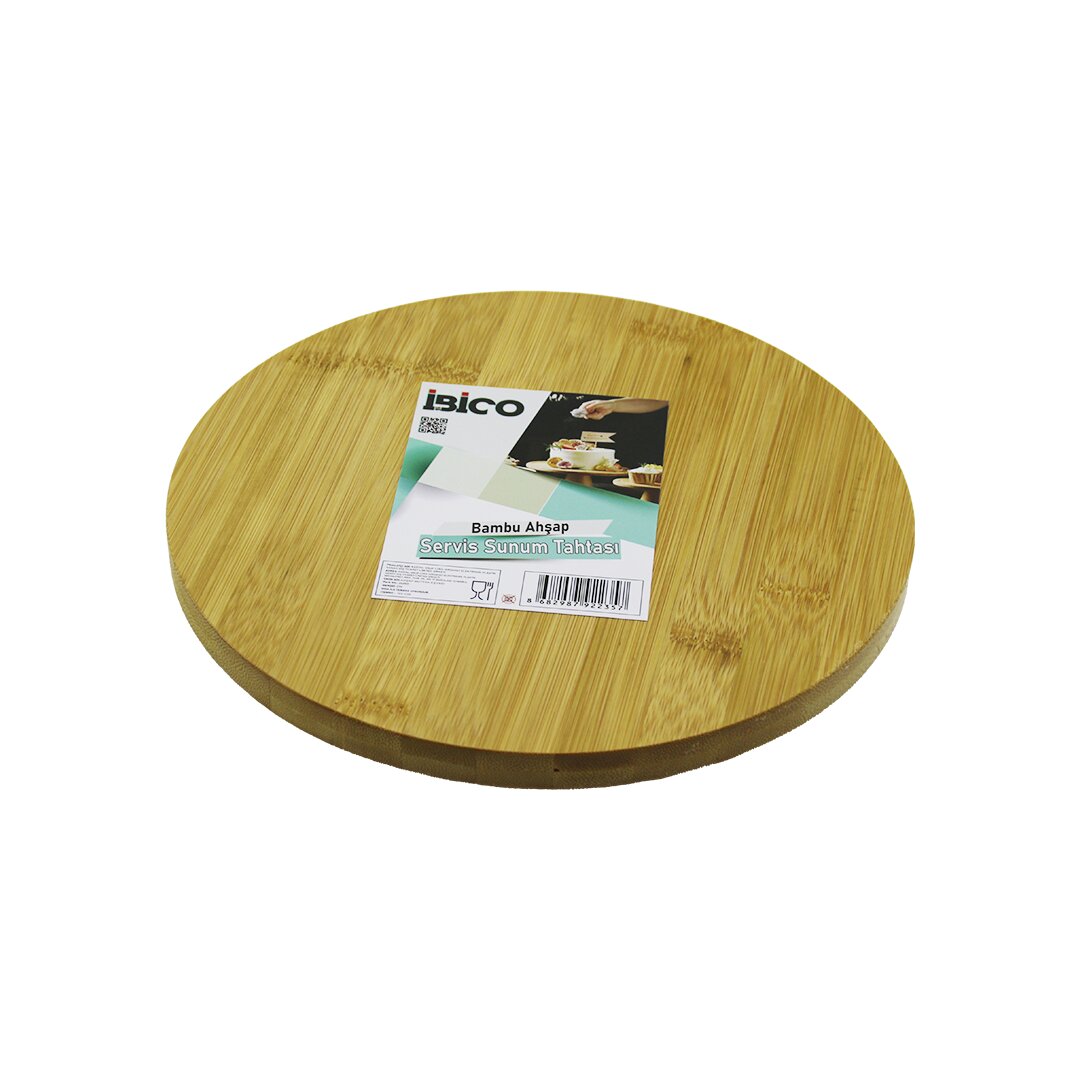 YUVARLAK=24.5CM AYAKLI= 4CM DÜZ YÜZEY AHŞAP BAMBU SUNUM TEPSİSİ - MİNİ SOFRA (5271)