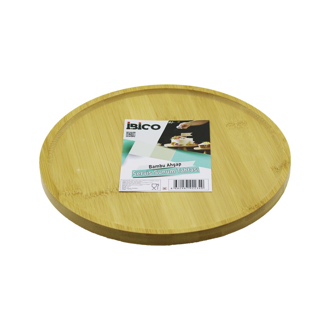 YUVARLAK=24.5CM AYAKLI=4CM KENARLI YÜZEY AHŞAP BAMBU SUNUM TEPSİSİ - MİNİ SOFRA (5271)