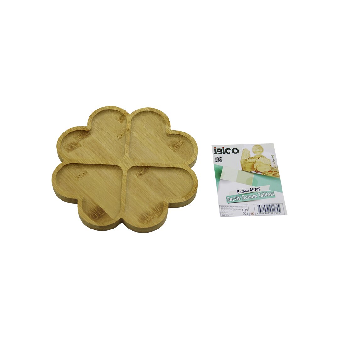 YUVARLAK 4 KALP BÖLMELİ AHŞAP BAMBU SERVİS SUNUM TEPSİ - TAHTASI 21 X 1.4CM (5271)