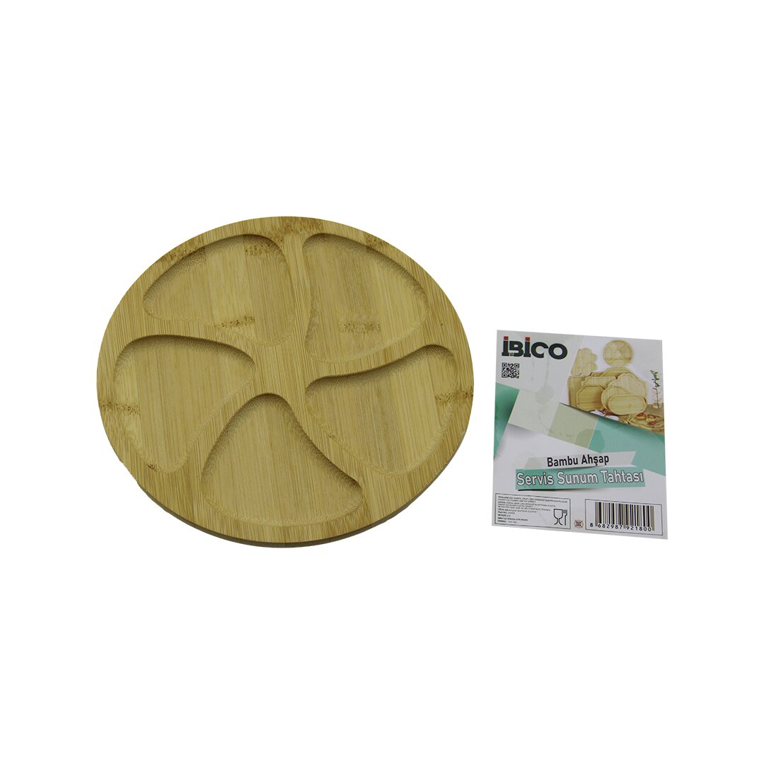 YUVARLAK 5 BÖLMELİ AHŞAP BAMBU SERVİS SUNUM TEPSİ - TAHTASI 20 X 1.4CM (5271)