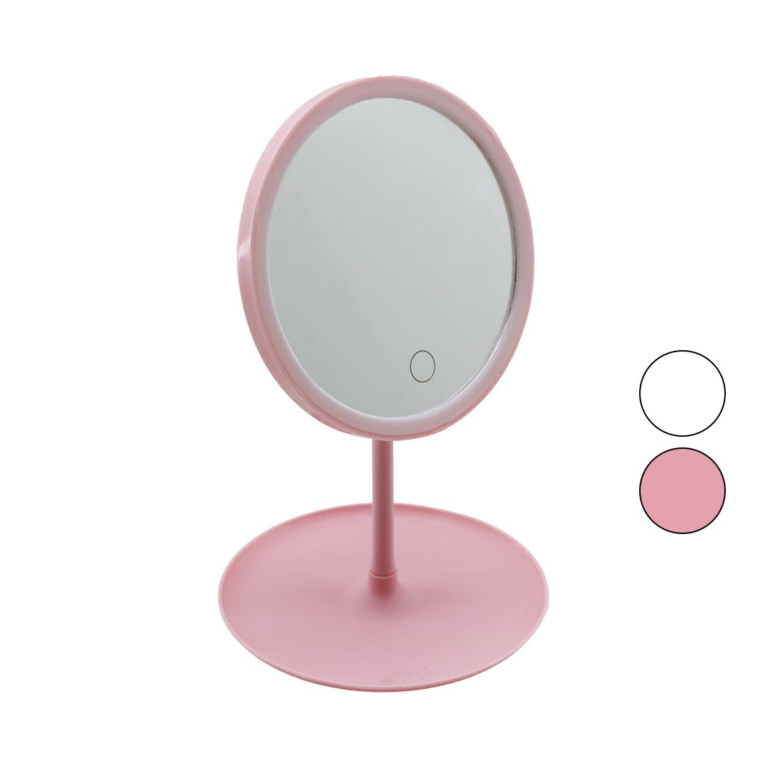 YUVARLAK 7 İNÇ LEDLİ - USB ŞARJLI MAKYAJ AYNASI 90°TAKILIK SEPETLİ AYAK RENKLİ PLS 17.5CM (5271)